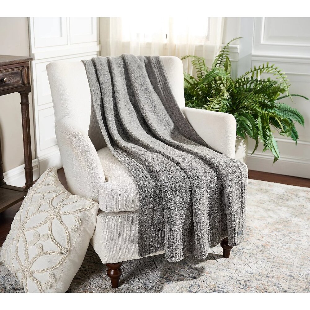Barefoot Dreams CozyChic 45x60 Stacked Rib Border Blanket Driftwood Comfy Soft